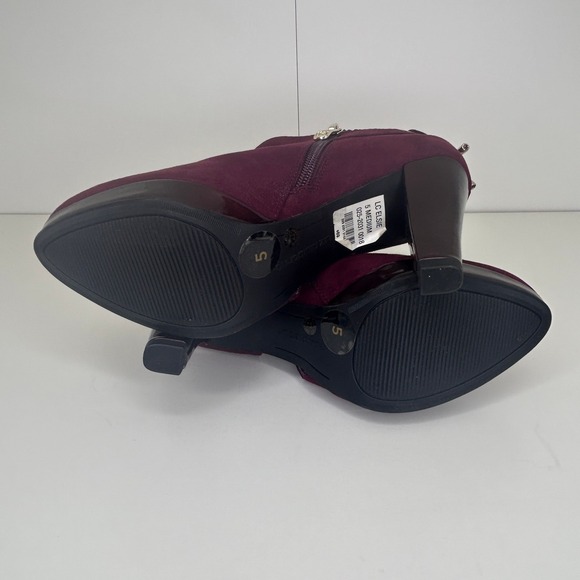 Liz Claiborne Women's Burgundy Suede Ankle Booties – Size 5M, Block Heel Zip - Picture 11 of 11